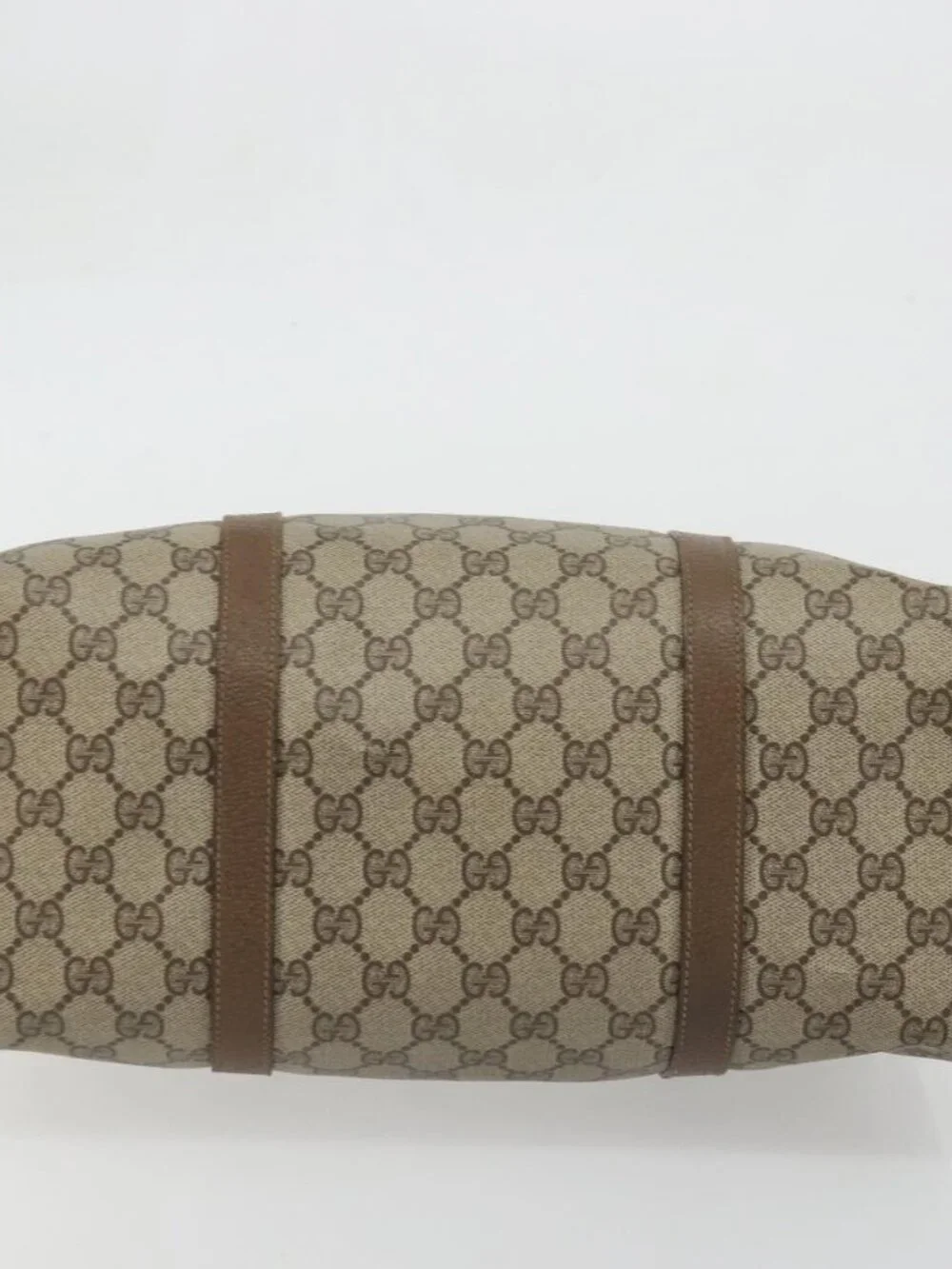GUCCI GG Supreme Web Sherry Line Bag PVC Beige Gold 39 02 007 Auth BA12075